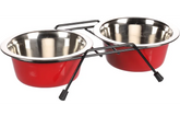 Gamelle pour la nourriture et l'eau Duo dinner support Arjun Rouge & Argent & Noir 380 ML